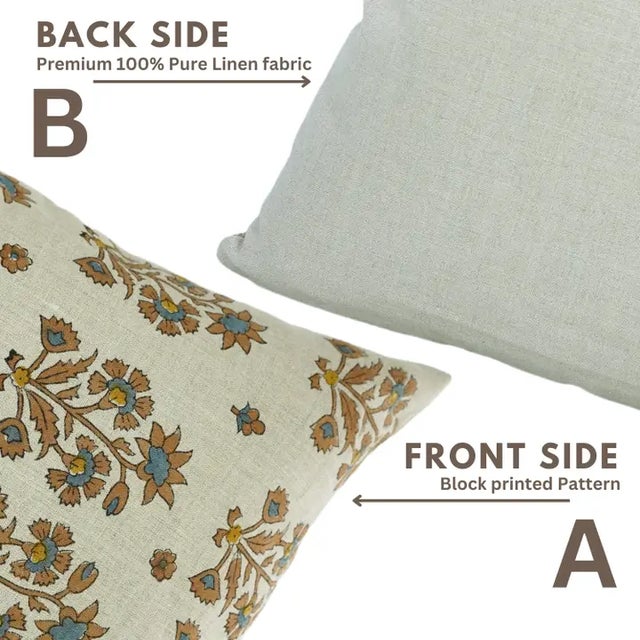 Fabdivine Indian Block Print Cushion Cover 16x16 Inch Pure Linen- Sadabahar For Sale - Image 4 of 5