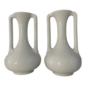 Pair of White Art Nouveau Style Porcelain Vases