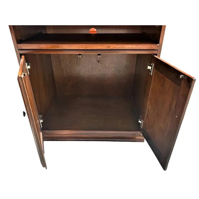 English Cherry Wood and Satinwood Inlay Secretary Desk With Pullout Desktop - Early 21st Century For Sale - Image 3 of 7