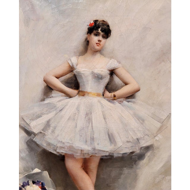 Leon François Comerre -Portrait of a Ballerina W/ White Tutu- Oil Painting For Sale - Image 4 of 11