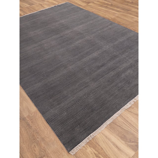 Wood 9' x 12' Savannah Hand Knotted Modern Dark Grey Wool & Silk Rug For Sale - Image 7 of 18