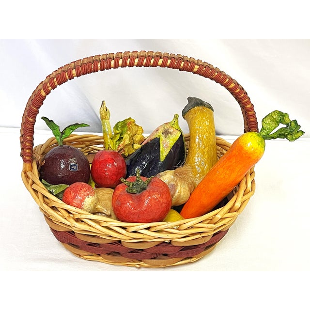 Vintage Realistic Hand Crafted Papier Mâché Vegetables in a Basket- Set of 14 For Sale - Image 11 of 11