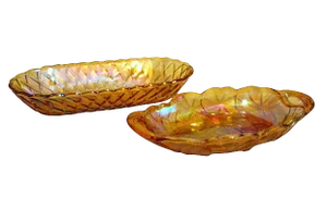 1950s Midcentury Carnival Glass Marigold Serving Dishes - A Pair