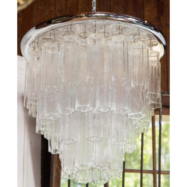 Large chrome disk flush mount Tronchi chandelier. Perfect for foyer or dining area.