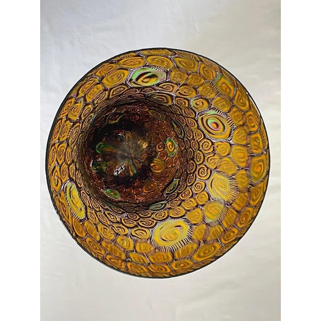 Glass Large Collectible, Hand-Blown Amber-Colored Murano Art Glass Vase With Green and Purple Murrine by Master Glassblower Adriano Dalla Valentina For Sale - Image 7 of 18