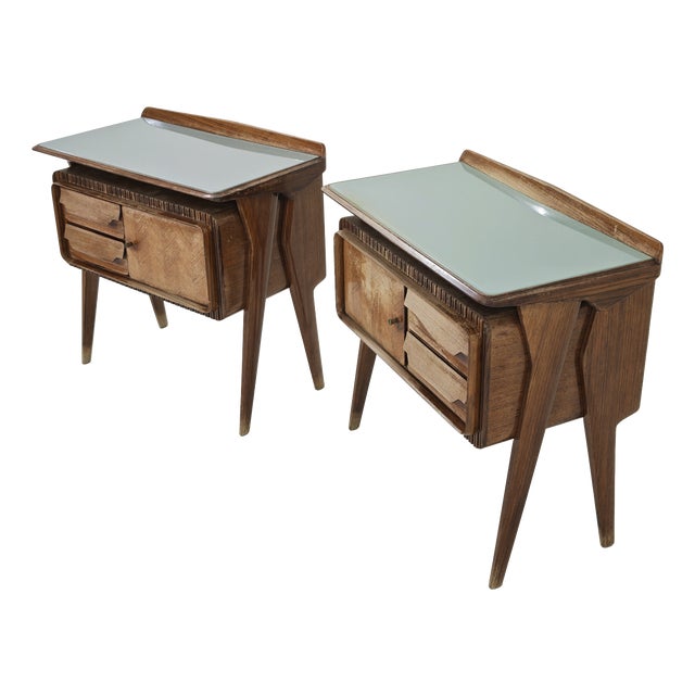 Mid-Century Modern Bedside Tables in Wood and Glass attributed to Vittorio Dassi for La Permanente Mobili Cantù, Italy, 1950, Set of 2 For Sale