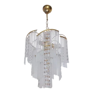 Art Deco Vintage 80’s Single Ceiling Pendant Light Milk Glass Stick Chandelier