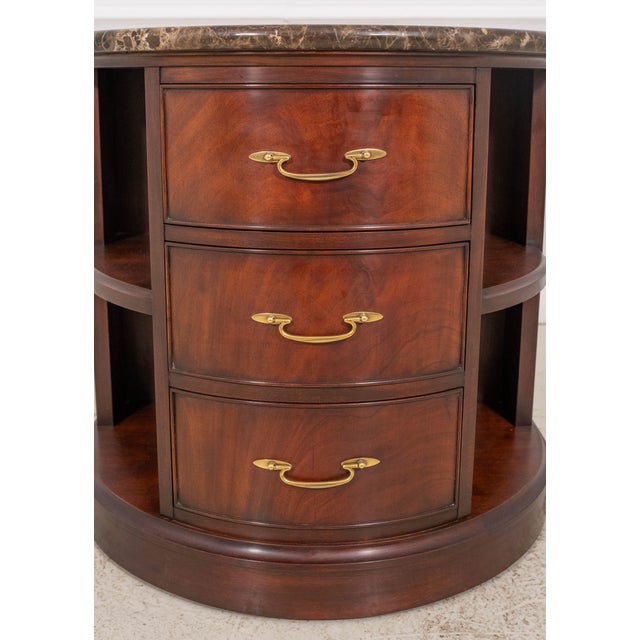 Henkel Harris Marble Top Demilune Mahogany Bookshelf Console Table For Sale - Image 9 of 14