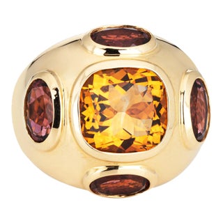 David Yurman Renaissance 18k Gold Citrine Rhodalite Garnet Ring Size 6.5 For Sale