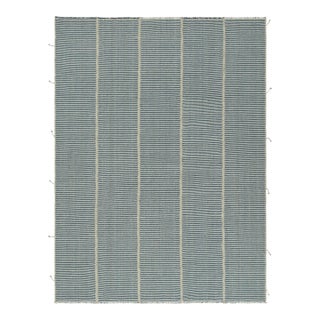 Rug & Kilim’s Contemporary Kilim With Textural Blue, White and Green Stripes For Sale
