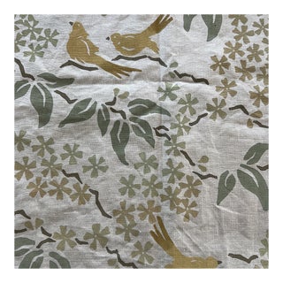 Galbraith & Paul Hand Printed Linen Birds Remnant Fabric 21 X 88 For Sale