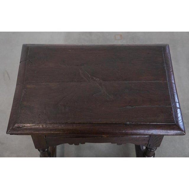 Wood Antique English Oak Side Table or Stool, 18th Century For Sale - Image 7 of 15