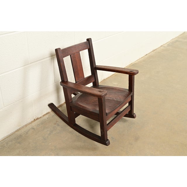 Charles Limbert Limbert Antique Mission Oak Arts & Crafts Child's Rocking Chair, Circa 1910 For Sale - Image 4 of 14
