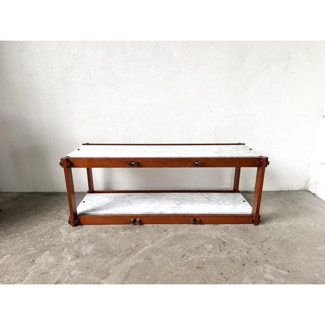Italian Modernist Étagère in Teak and Carrara Marble, 1950s For Sale - Image 4 of 18