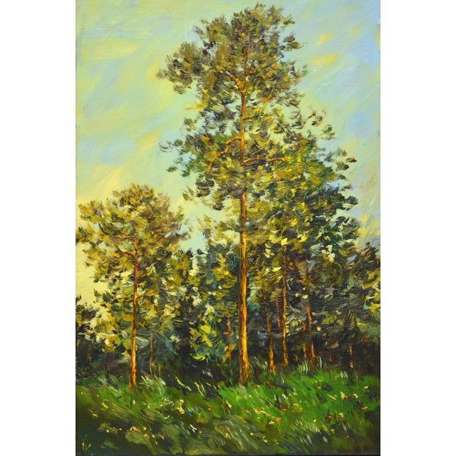 Pine Trees. Modern Original Painting. For Sale