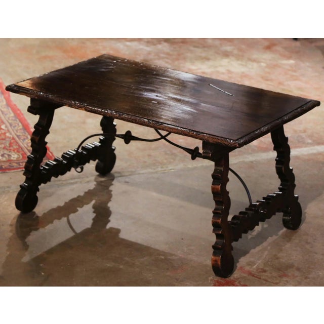 Late 18th Century 18th Century Spanish Baroque Carved Walnut Coffee Table With Iron Stretcher For Sale - Image 5 of 13
