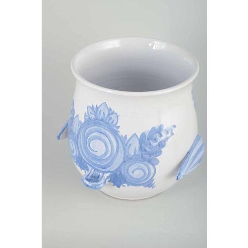 Flowerpot Cover in Faience with Blue Spiral and Floral Motifs from Bjørn Wiinblad, 1978 For Sale - Image 4 of 6