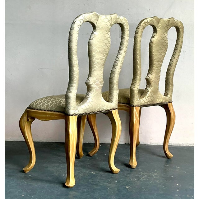 Queen Anne Vintage Regency Nailhead Queen Anne Dining Chairs - A Pair For Sale - Image 3 of 6