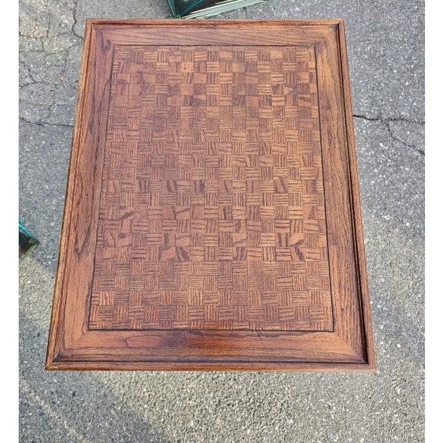 Mid-Century Modern Mid-Century Ethan Allen Two-Tier Oak Parquet Single Drawer Side Table For Sale - Image 3 of 9