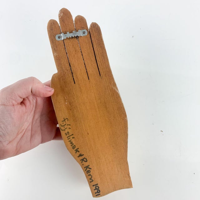 Vintage FJJ Slimak Rose Kern Hand Heart Sculpture Folk Art 1991 Painted Wood For Sale - Image 4 of 7