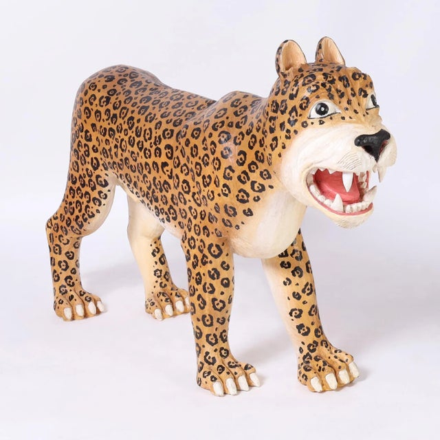 Carved and Painted Wood Jaguar or Big Cat For Sale - Image 4 of 8