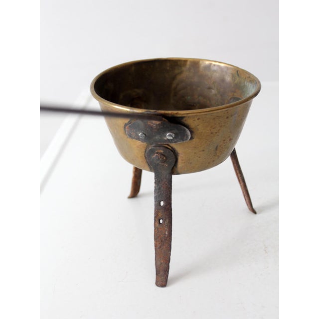 Antique Brass and Iron Three-Legged Hearth Cooking Pan For Sale - Image 10 of 16
