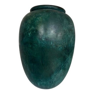 Large Vintage Green Patina Verdigris Bronze Japanese Ikebana Vase For Sale