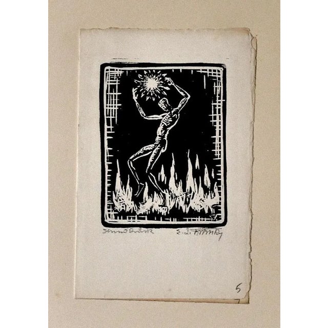 Fire - Original Woodcut on Paper by Erika Lawson Frimke - 1937 1937 For Sale - Image 3 of 3