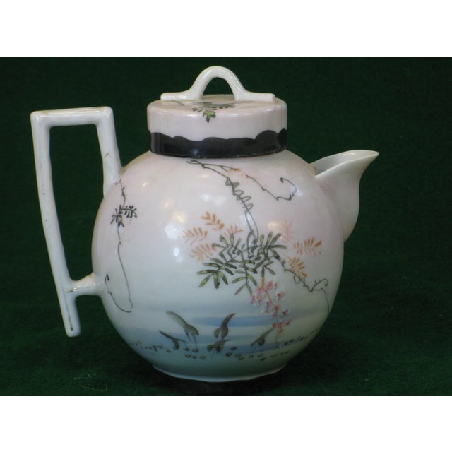 White Mid 19th Century Satsuma Teapot Hand-Painted Vines & Blossoms Square Handle Japanese Meiji Period Signed For Sale - Image 8 of 18