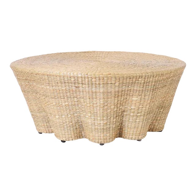 Round Reed Wrapped Ghost Drapery Coffee Table From the Fs Flores Collection For Sale