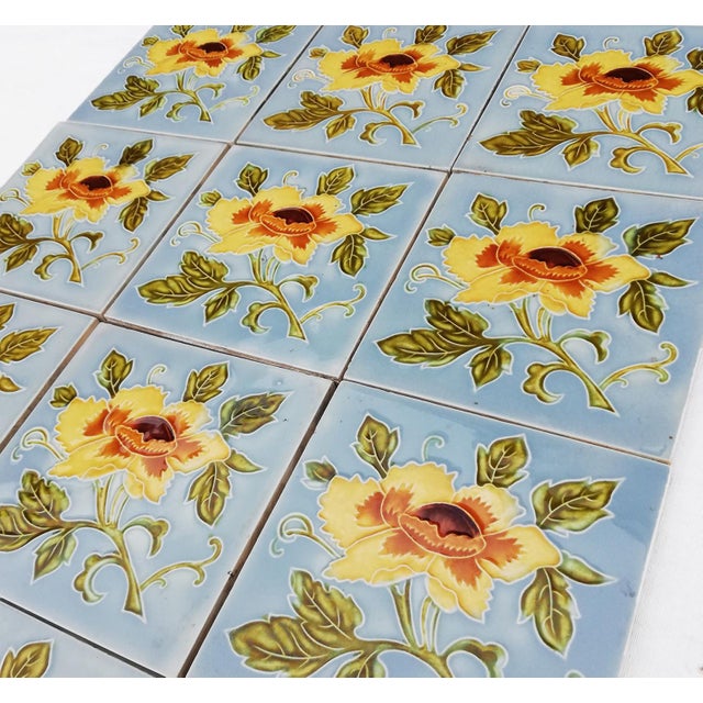 Art Nouveau Glazed Yellow Rose Tile from Belga, 1930s For Sale - Image 6 of 13