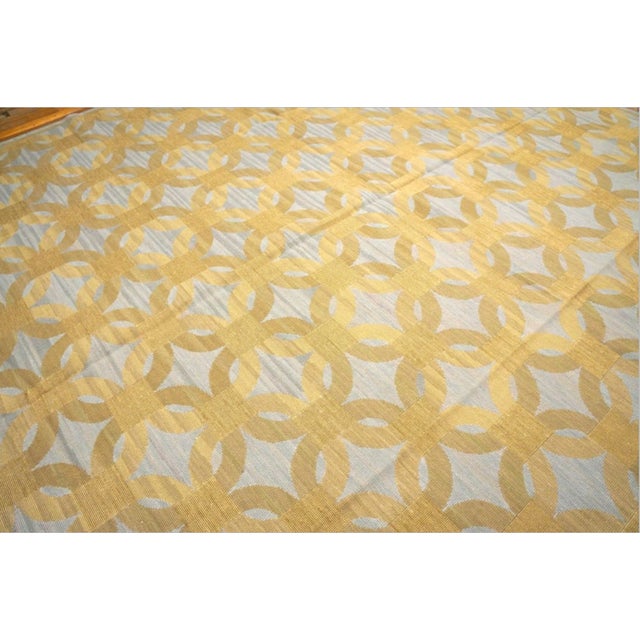 Contemporaneity Slate Gray and Happy Tans Handwoven Wool Pile With Silk Highlights Needlepoint Flat Weave Modern Rug For Sale - Image 4 of 10