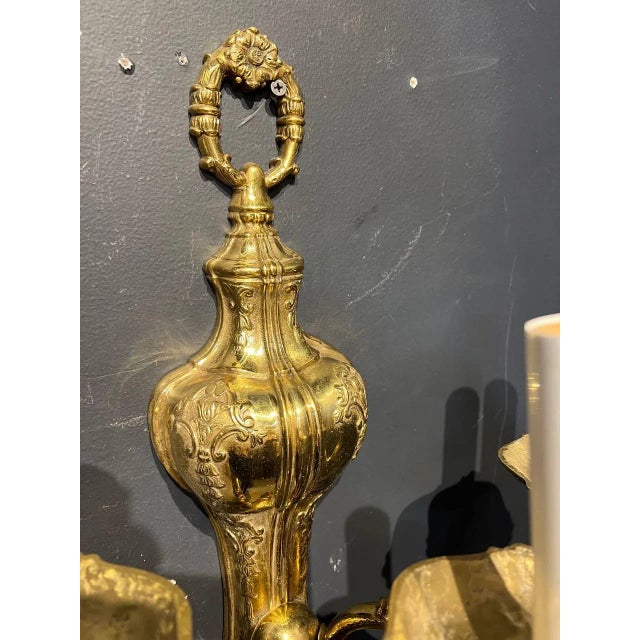 Metal A Pair of 1940s Gilt Bronze Sconces For Sale - Image 7 of 8