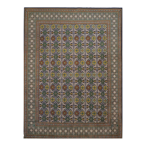 Antique Persian Tabriz Wool 10X14 Green, Yellow & Ivory Handmade Area Rug #9902346
