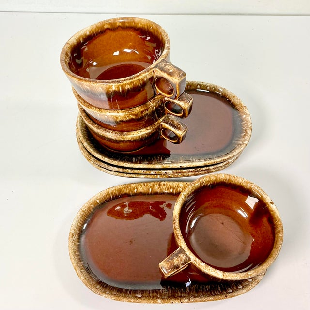 1980s Vintage Brutalist Boho Chic Arts & Crafts Lava Drip Ironstone Luncheon Sets - 8 Pieces For Sale - Image 15 of 15