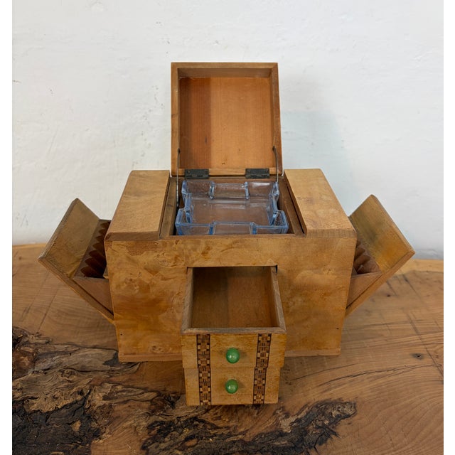 Wood Mid-Century Modern Art Deco Style Burr Walnut Smoker's Cabinet, 1950s For Sale - Image 7 of 9