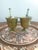 Pair of Vintage Brass Mortar and Pestle Set w/Distinctive Pedestal Base and Grooved Bands. Slightly different pieces. The...