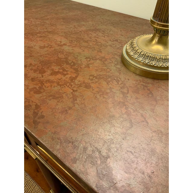 Early 19th C. French Empire Mahogany & Brass Cabinet, Faux-Marble Top For Sale - Image 13 of 14