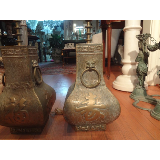 Pair of James Mont Asian Modern Brass Lamps For Sale - Image 11 of 14