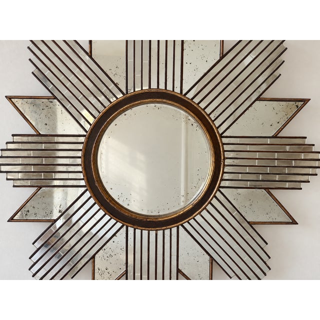 Art Deco Vintage Geometric Starburst Mirror For Sale - Image 3 of 6