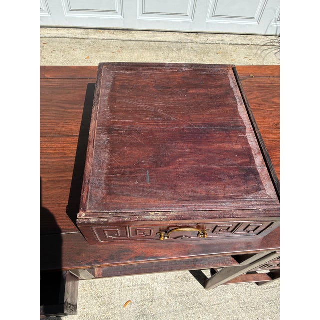 Vintage Chinese Ming Style Solid Rosewood Scholar Desk / Console Table – Five Drawer For Sale - Image 9 of 17