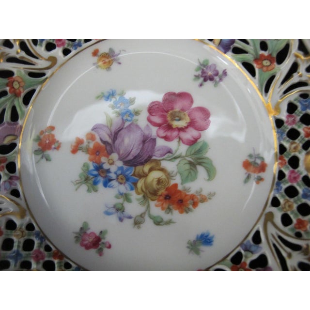 Ceramic Early 20th Century Dresden Carl Schumann Bavaria Chateau Floral 6 1/4" Pierced Bread Plate Set of 8 For Sale - Image 7 of 9