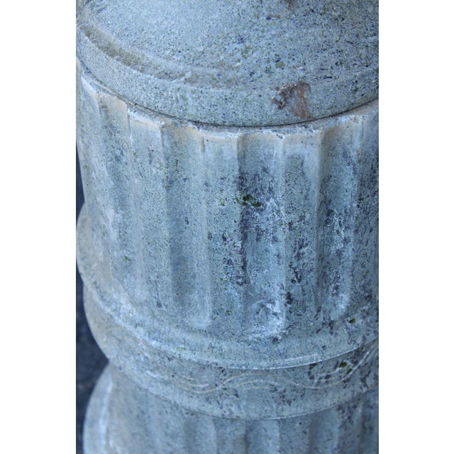 Vintage Pair Of Carved Granite Three Piece Garden Urns On Pedestals For Sale - Image 11 of 18