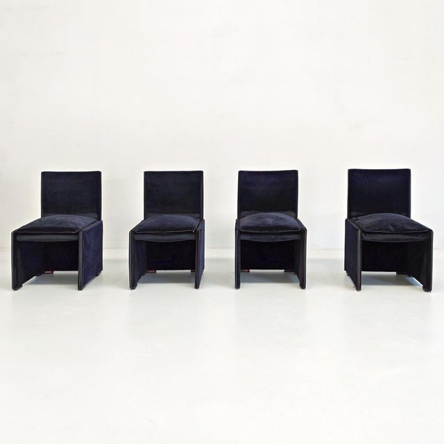 Blue Velvet Model 401 Break Chairs by Mario Bellini for Cassina, 1980s, Set of 4 For Sale - Image 14 of 18