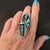 Native American Late 20th Century Richard Begay Mosaic Sterling Turquoise Spiny Oyster Coral & Onyx Coffin Ring Size 8 For Sale - Image 3 of 8