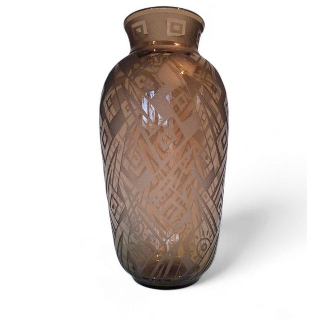 Art Deco Vase in Acid Etched Smoked Geometric Glass from Daum Nancy, France For Sale - Image 6 of 6
