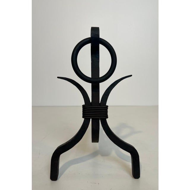 Metal Pair of modernist wrought iron andirons For Sale - Image 7 of 12