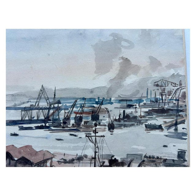 Jean-Eugène Bersier, The Port of Algiers, Watercolor on Mimeographed Paper For Sale - Image 3 of 7
