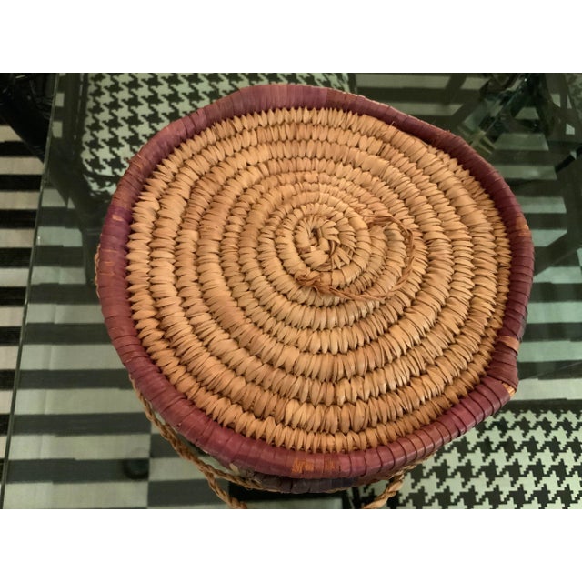 1980s African Woven Grass Basket W/ Lid & Handle For Sale - Image 5 of 12