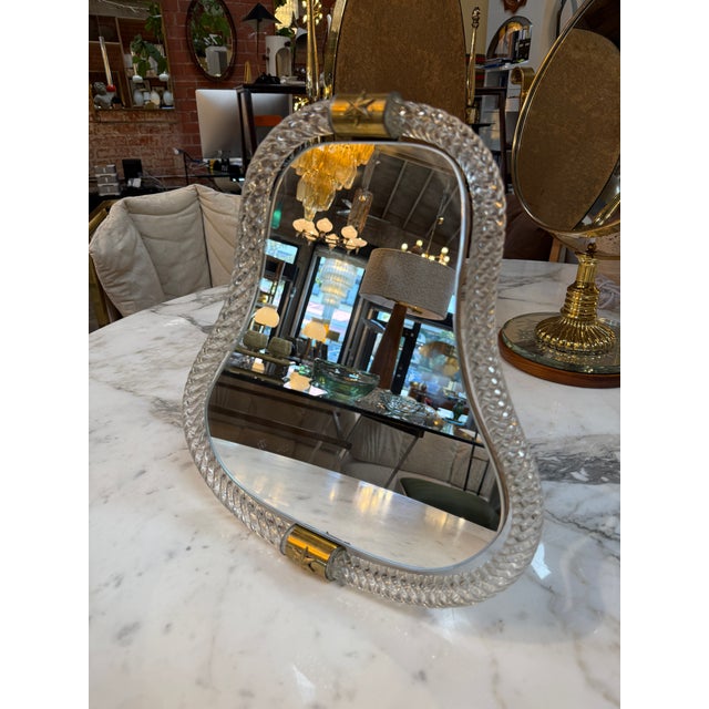 Glass Vintage Murano Style Twisted Art Glass Vanity Mirror With Brass Accents For Sale - Image 7 of 9